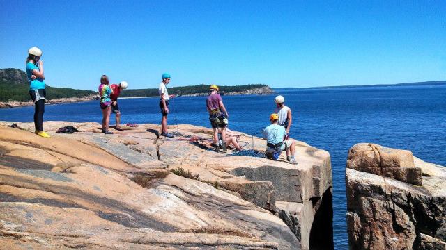 Students rappel in Acadia National Park with Lifelines, the outdoor ministry of Cru.